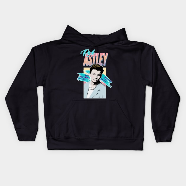 Rick Astley 80s Aesthetic Tribute Design Kids Hoodie by DankFutura